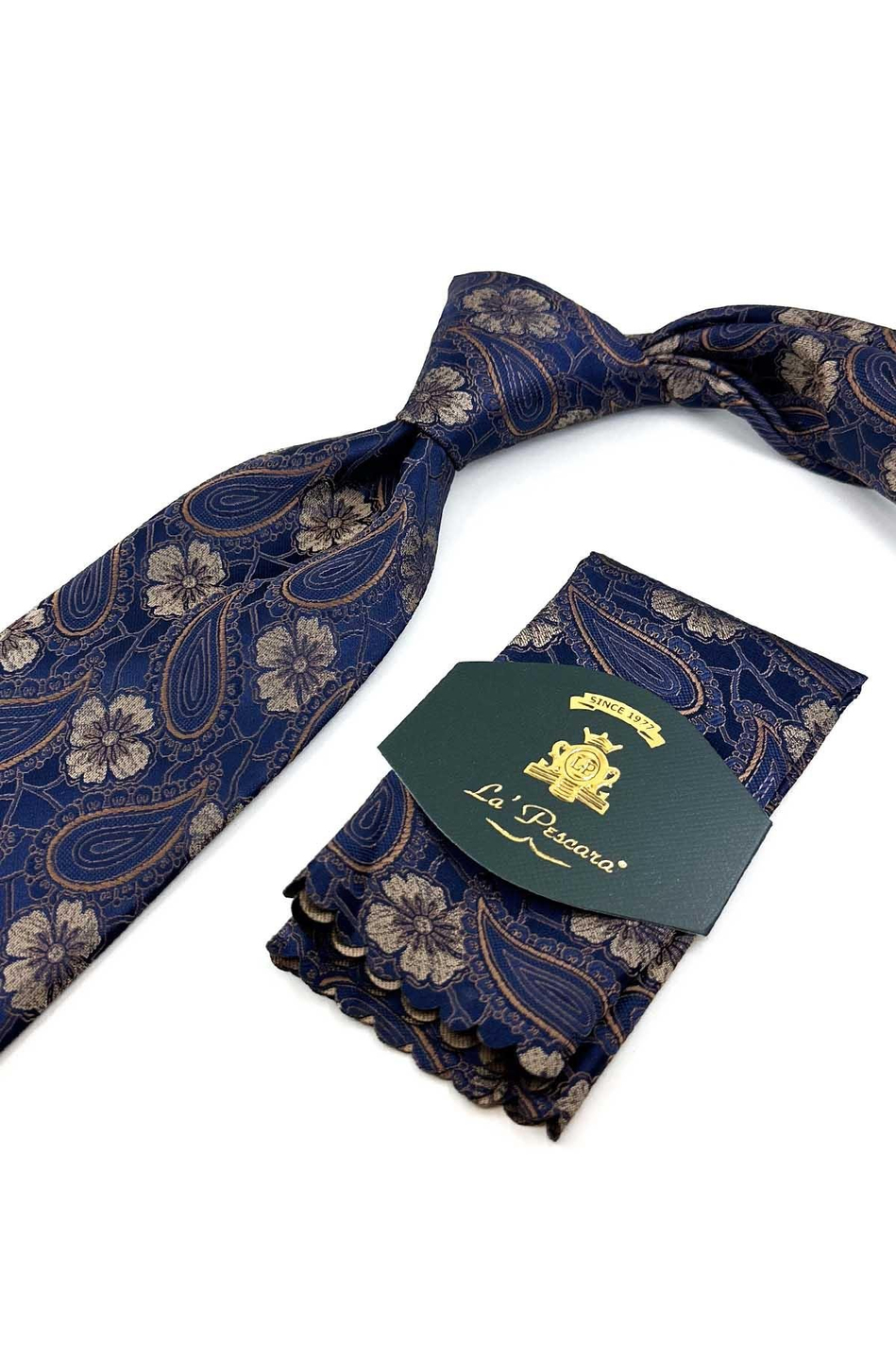 Lacivert Şal Desen Mendilli Klasik Kravat KK13118