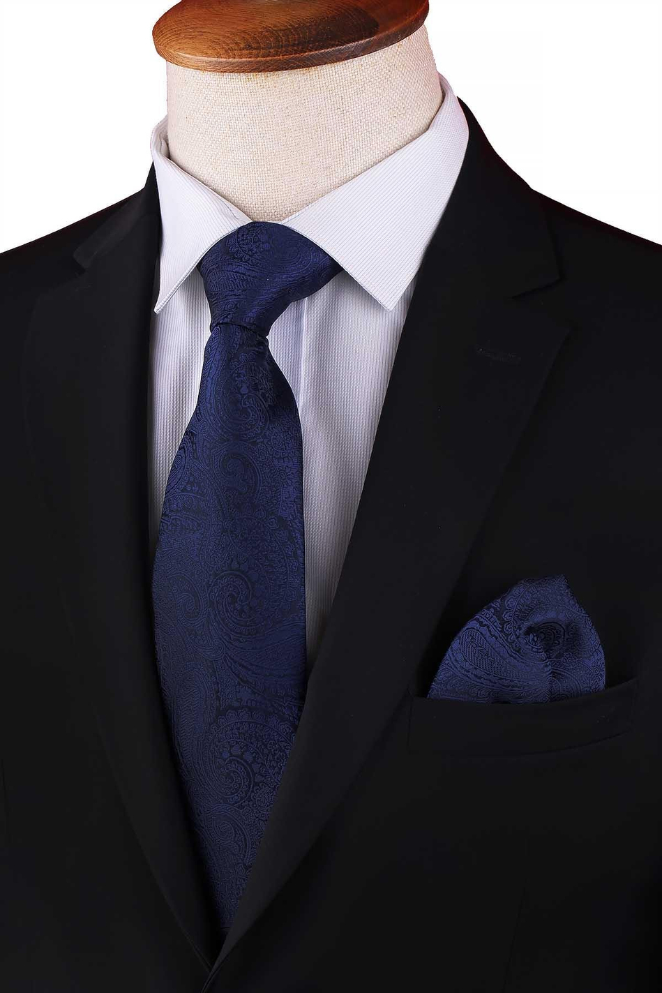Lacivert Şal Desen Mendilli Klasik Kravat KK13123