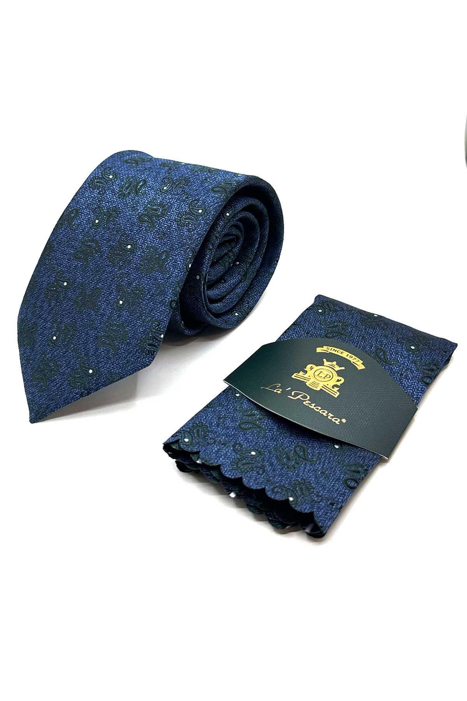 Lacivert Şal Desen Mendilli Klasik Kravat KK13113