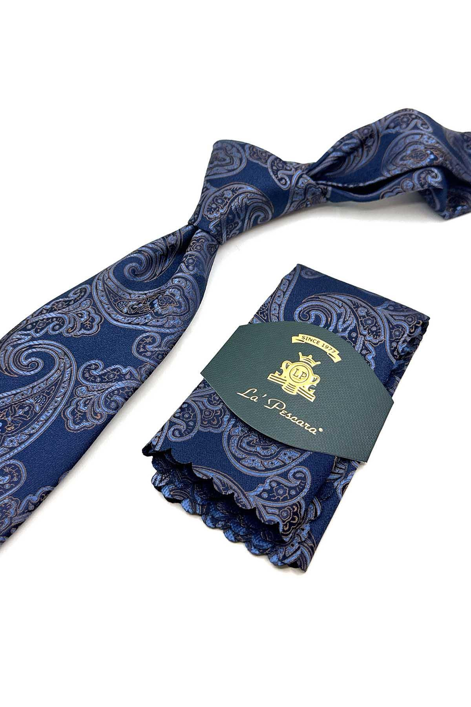 Lacivert Şal Desen Mendilli Klasik Kravat KK13049