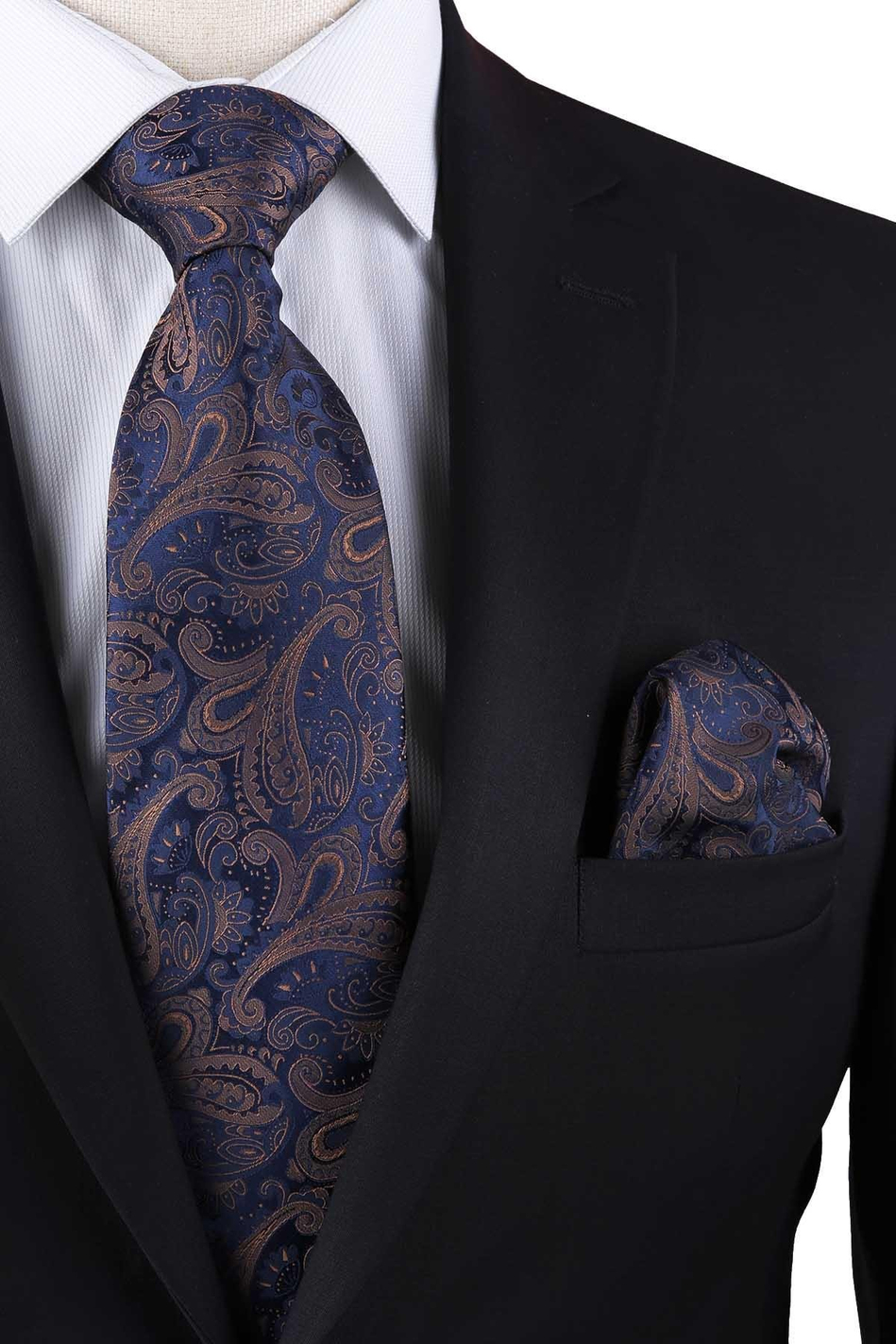 Lacivert Şal Desen Mendilli Klasik Kravat KK13118