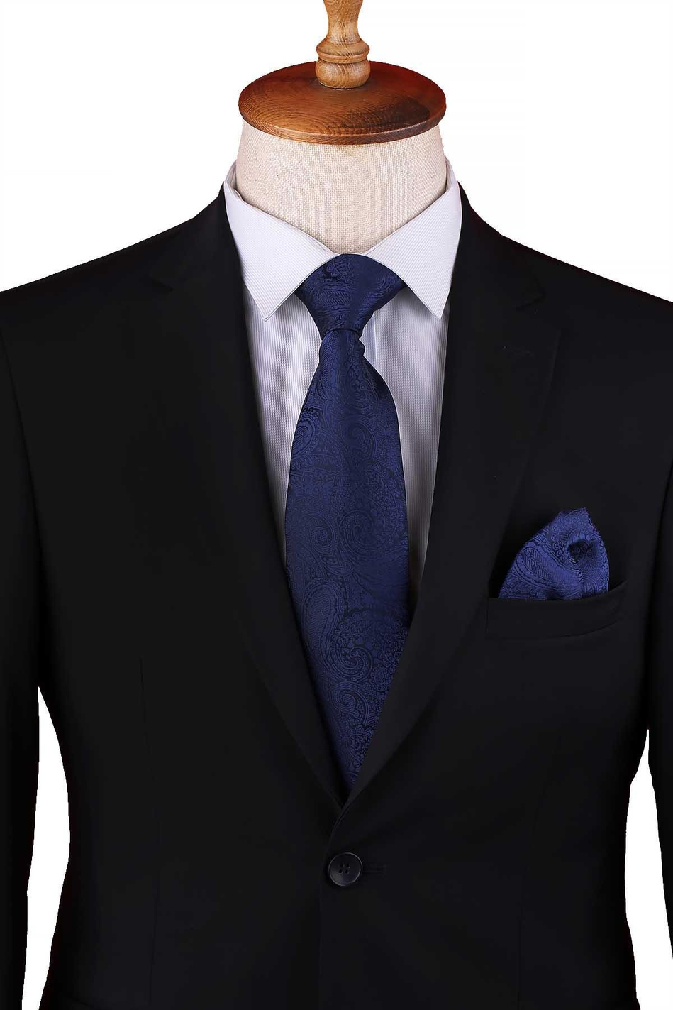 Lacivert Şal Desen Mendilli Klasik Kravat KK13123