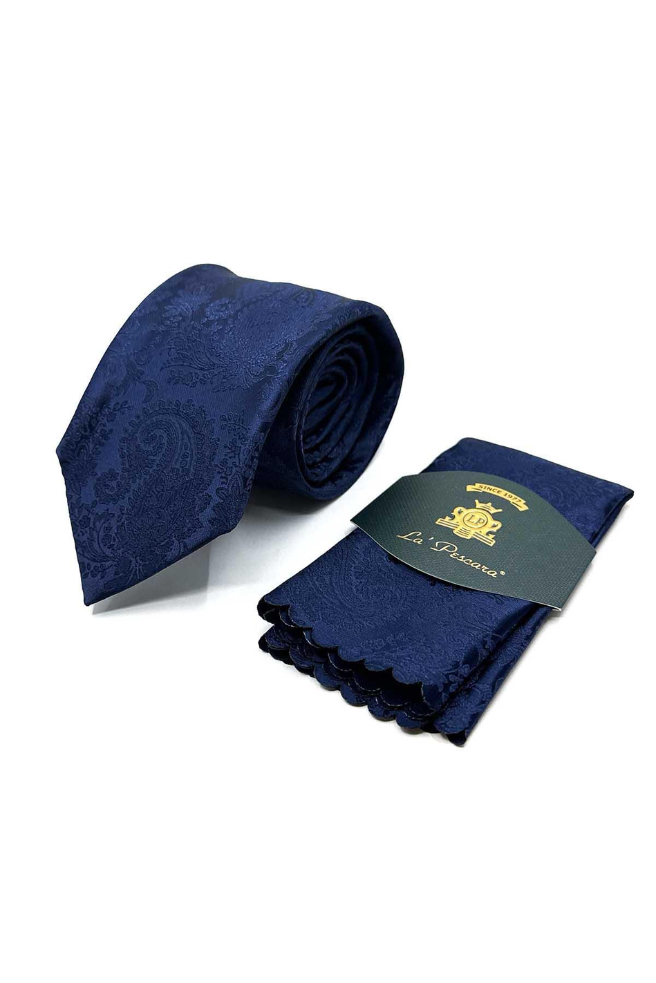 Lacivert Şal Desen Mendilli Klasik Kravat KK13123