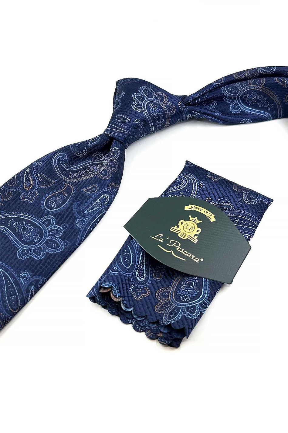 Lacivert Şal Desen Mendilli Klasik Kravat KK13129