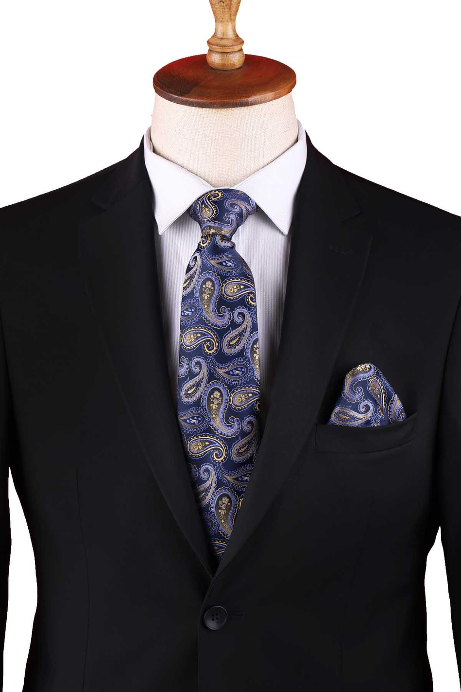Lacivert Şal Desen Mendilli Klasik Kravat KK13122