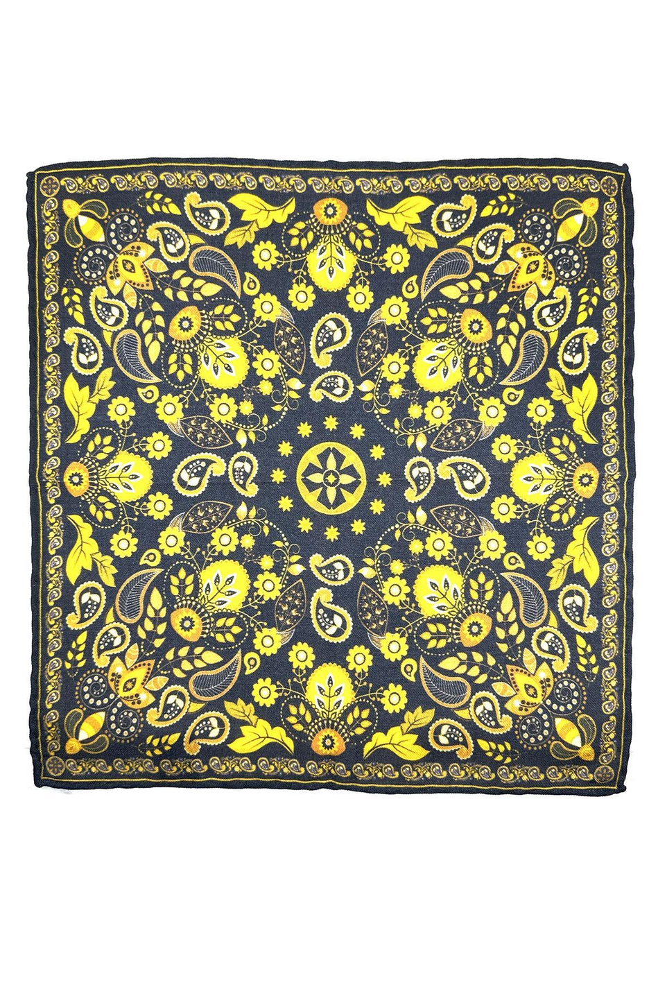 Lacivert - Sarı El Dikişi İtalyan Yün Cep Mendili WL14