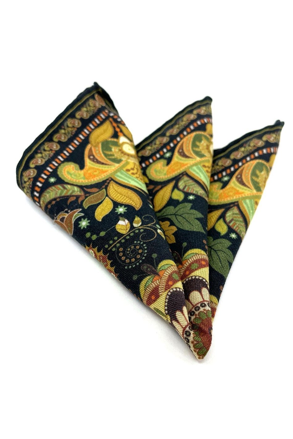 Lacivert - Sarı El Dikişi İtalyan Yün Cep Mendili WL12