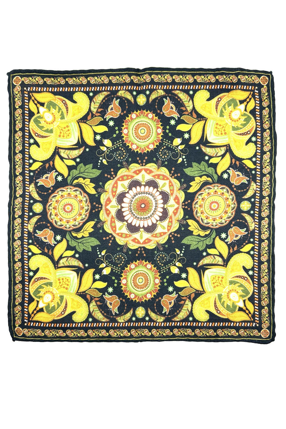 Lacivert - Sarı El Dikişi İtalyan Yün Cep Mendili WL12