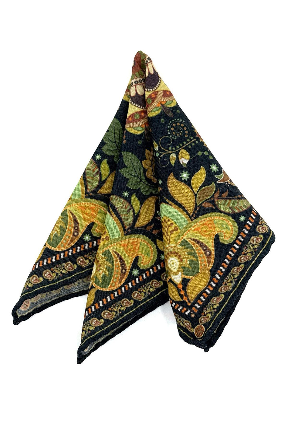 Lacivert - Sarı El Dikişi İtalyan Yün Cep Mendili WL12