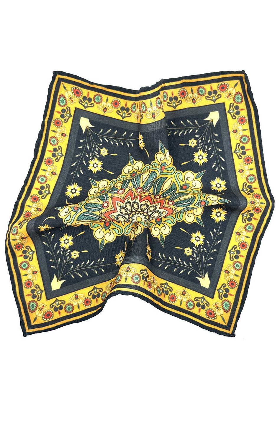 Lacivert - Sarı El Dikişi İtalyan Yün Cep Mendili WL10