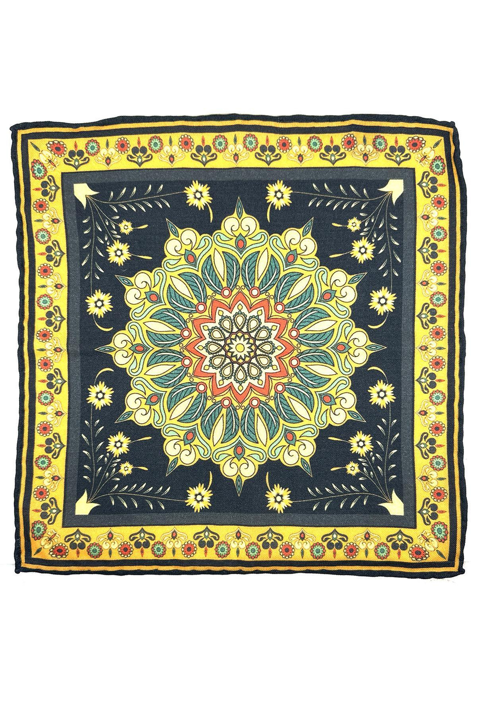 Lacivert - Sarı El Dikişi İtalyan Yün Cep Mendili WL10