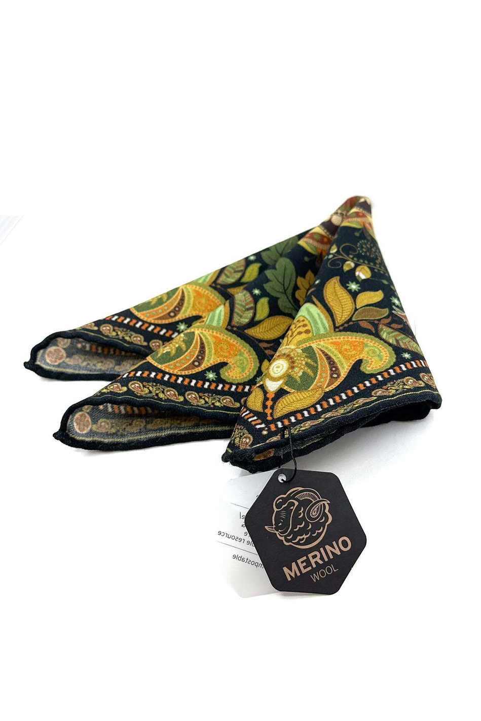 Lacivert - Sarı El Dikişi İtalyan Yün Cep Mendili WL12