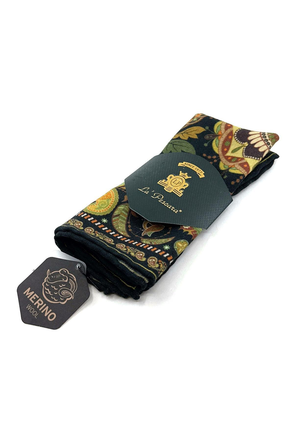 Lacivert - Sarı El Dikişi İtalyan Yün Cep Mendili WL12