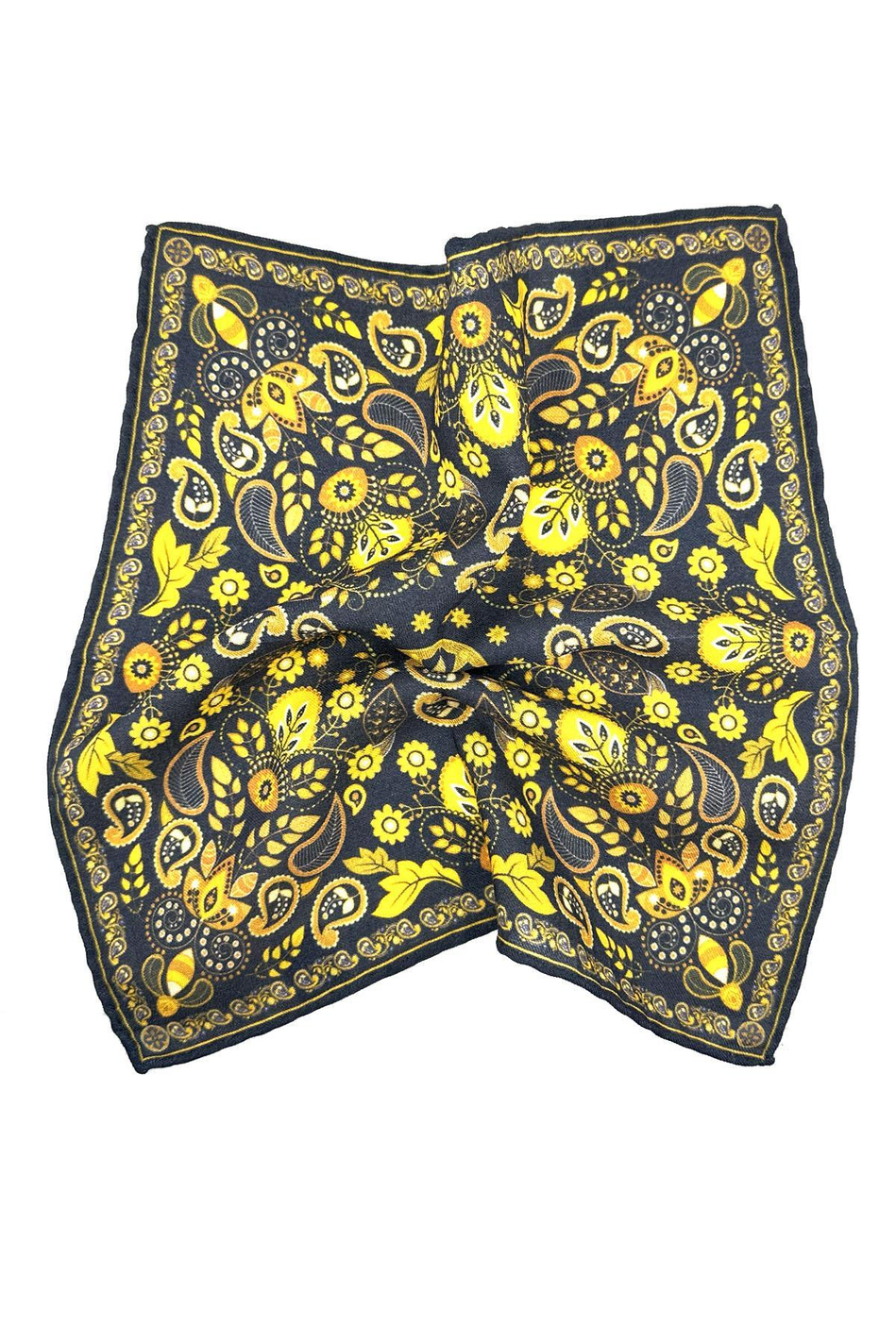 Lacivert - Sarı El Dikişi İtalyan Yün Cep Mendili WL14