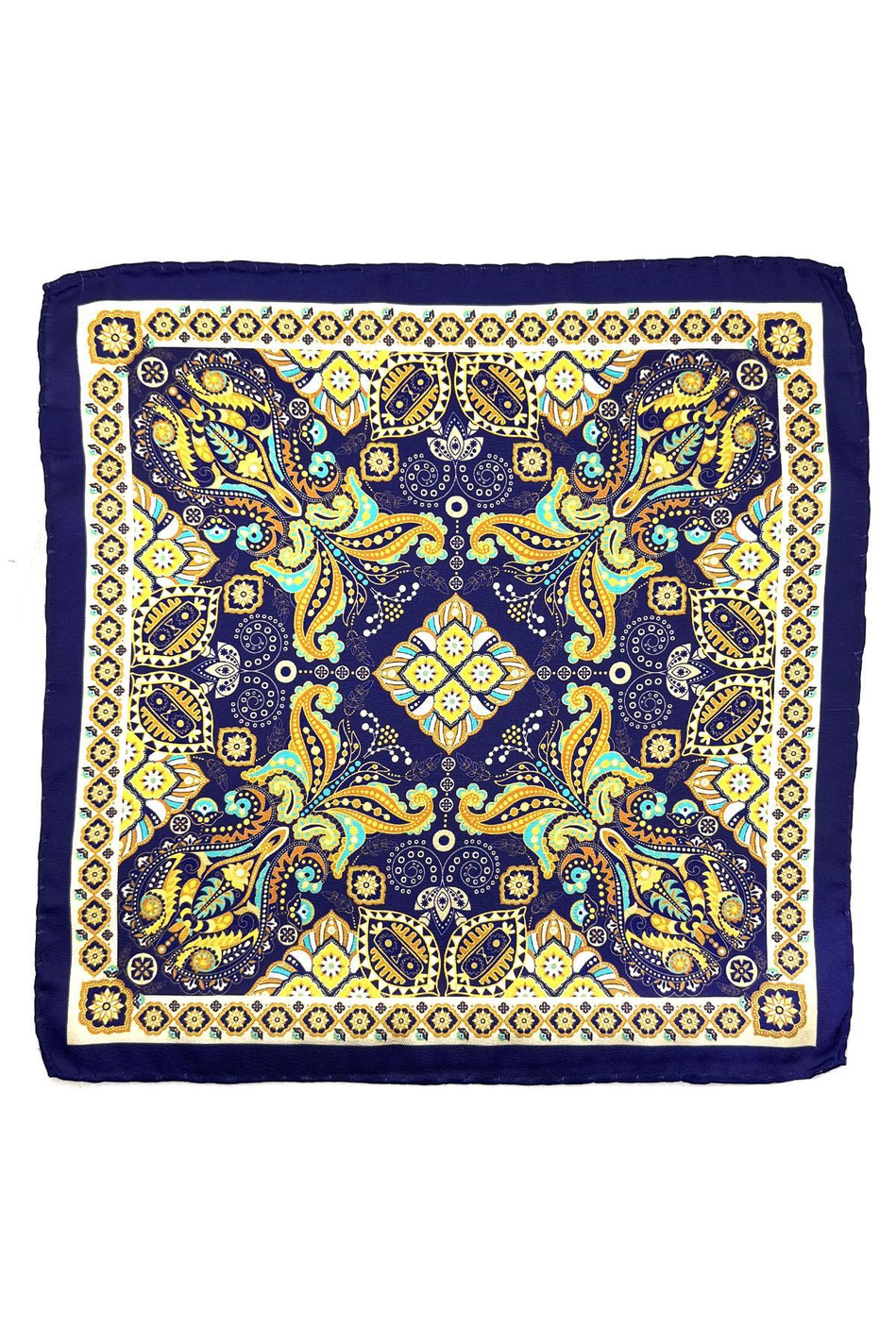 Lacivert - Sarı Motif Desen Erkek Cep Mendili SPS563-22