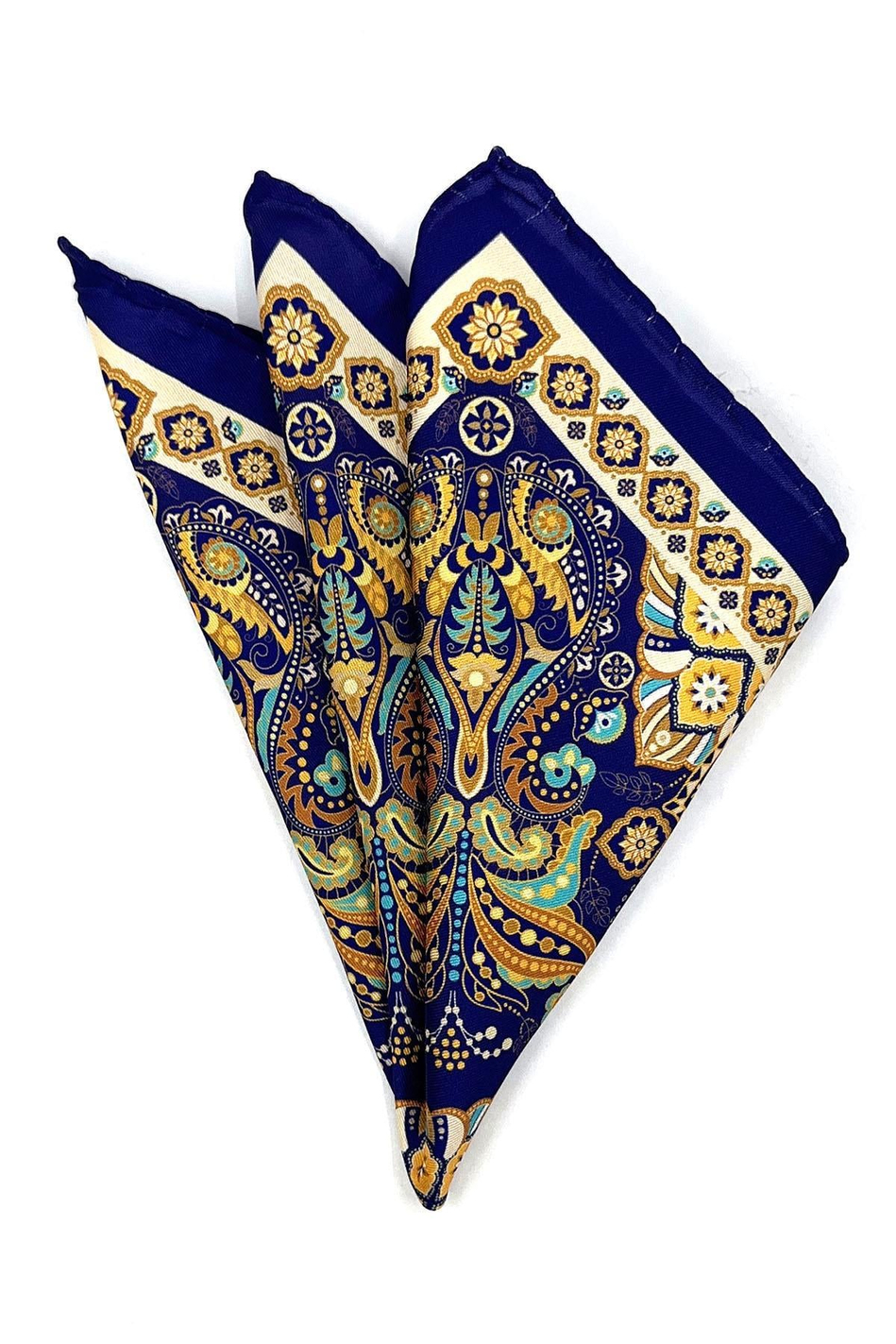 Lacivert - Sarı Motif Desen Erkek Cep Mendili SPS563-22