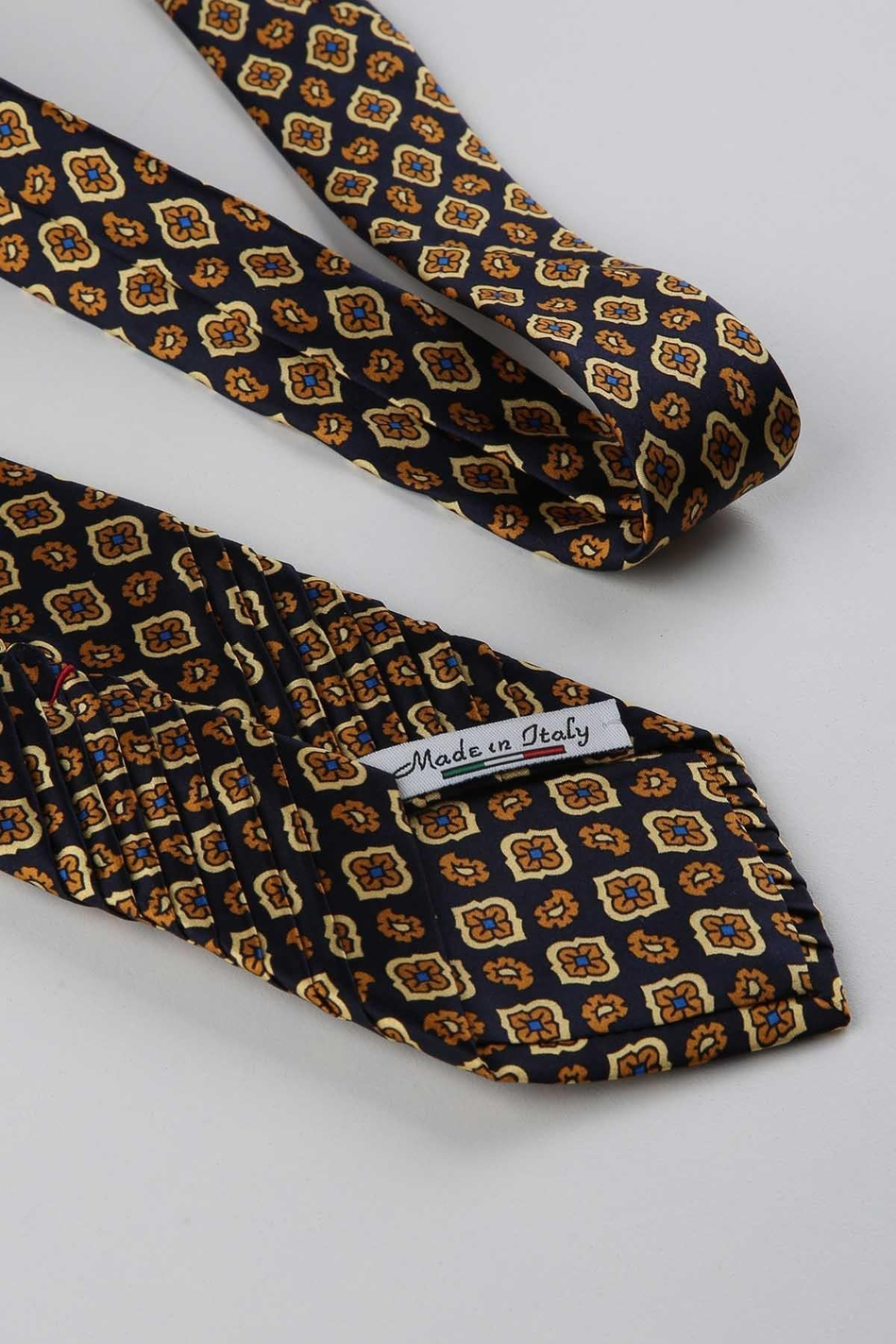 Lacivert Sarı Motif Desen İtalyan İpek Piliseli Kravat EST240