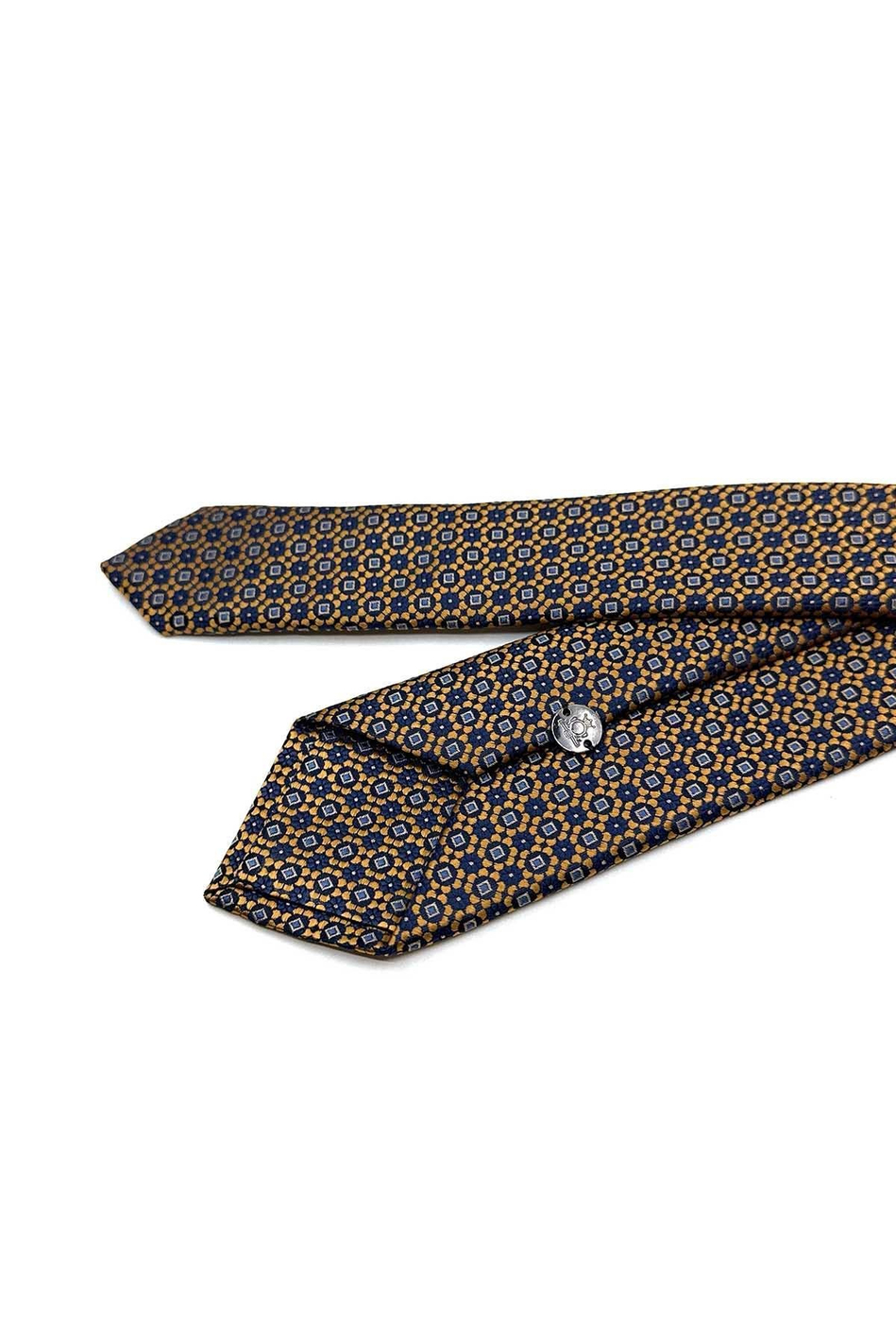 Lacivert - Sarı Motif Desen Slim Kravat SK7984