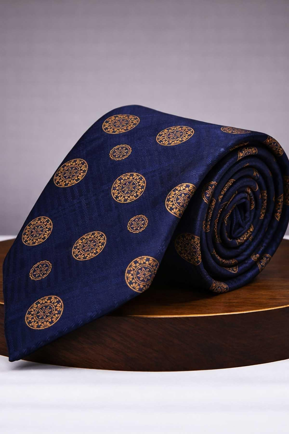 Lacivert - Sarı Motif Kravat