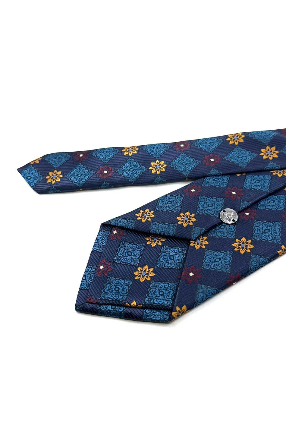 Lacivert Turkuaz Motif Desen Mendilli Klasik Kravat KK13944