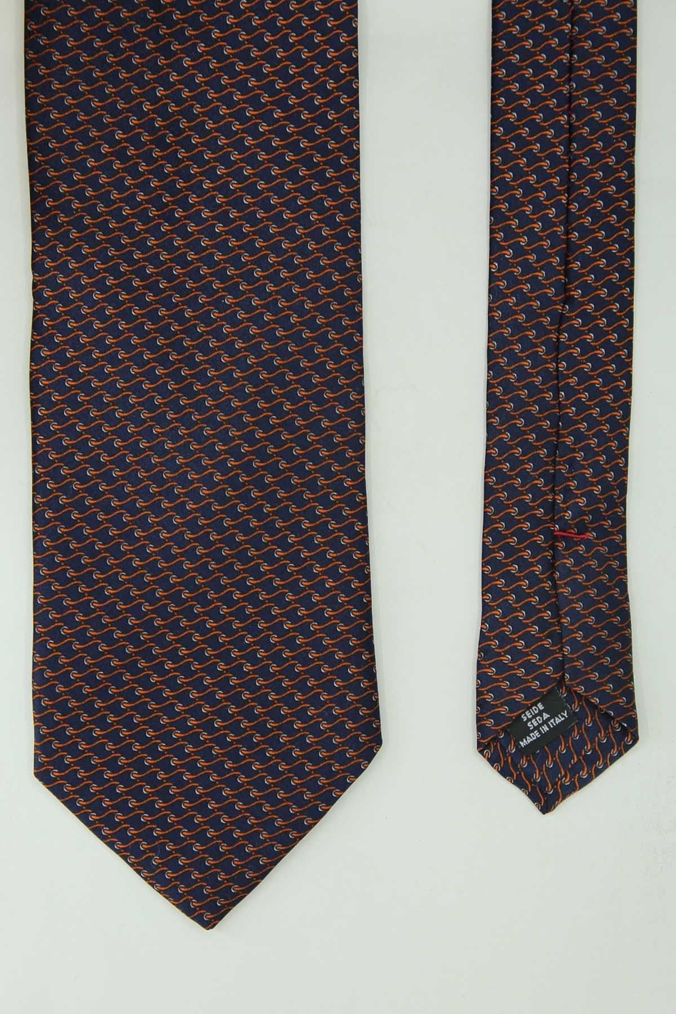 Lacivert Turuncu Motif Desen İtalyan İpek Kravat İK2576