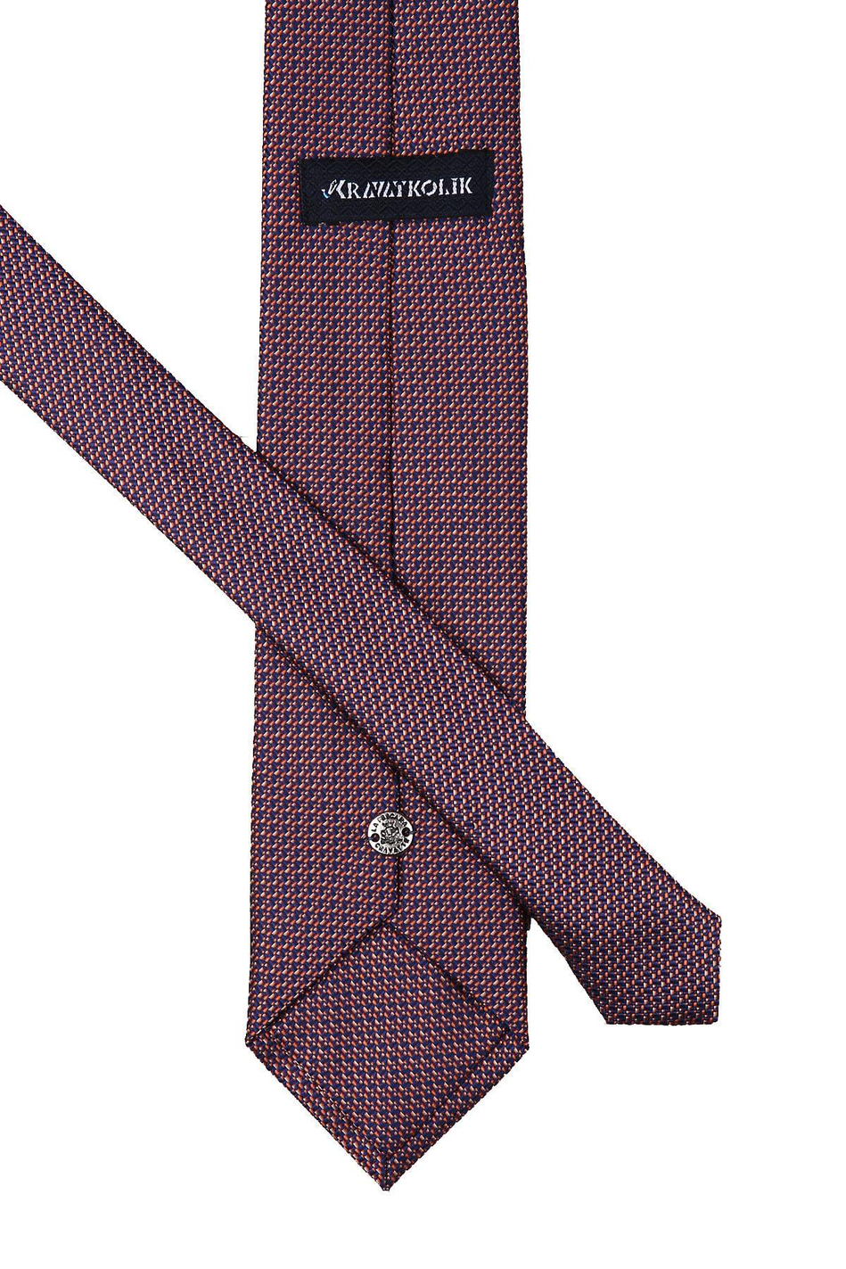 Lacivert - Turuncu Nokta Desen Mendilli Klasik Kravat KK10098