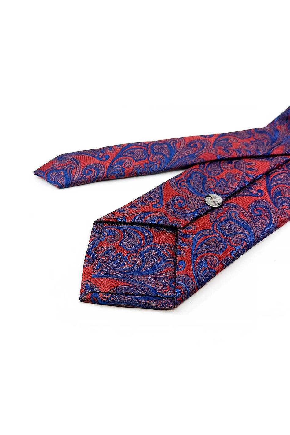Lacivert - Turuncu Şal Desen Mendilli Klasik Kravat KK13128