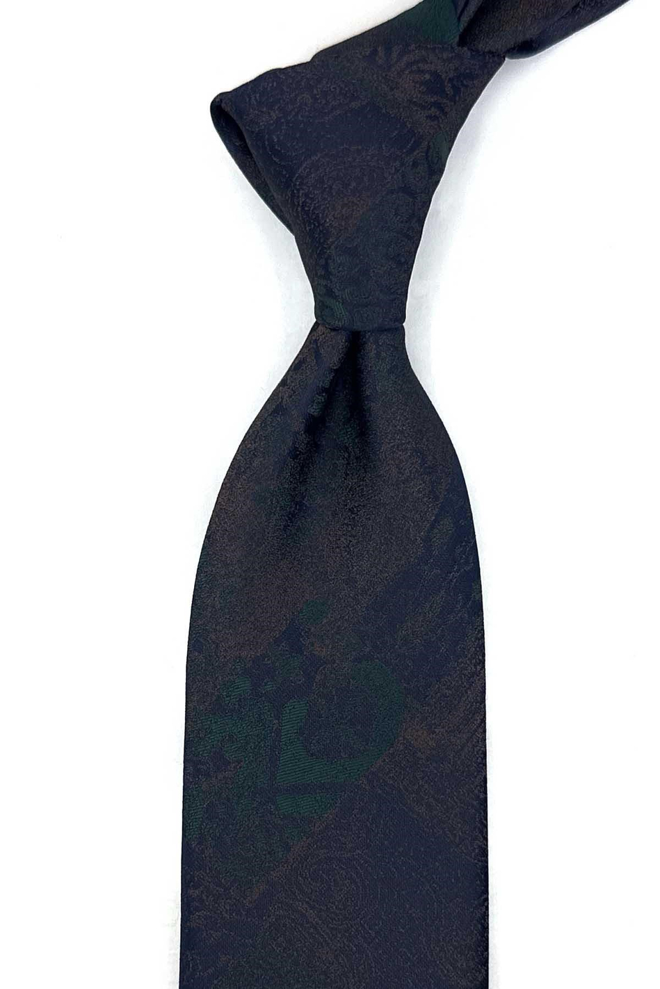 Lacivert Yeşil Kahve Motif Desen Mendilli Klasik Kravat KK13965