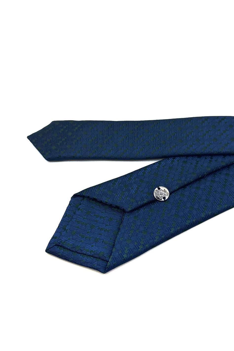 Lacivert - Yeşil Kendinden Desen İnce Kravat SK7888