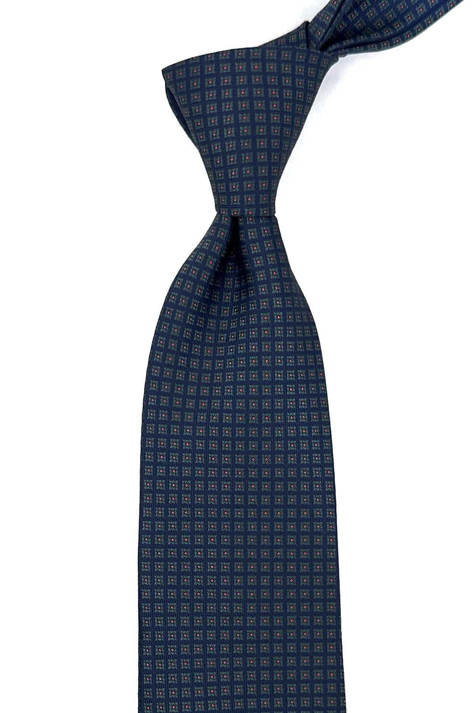 Lacivert - Yeşil Küçük Desen Mendilli Klasik Kravat KK12385