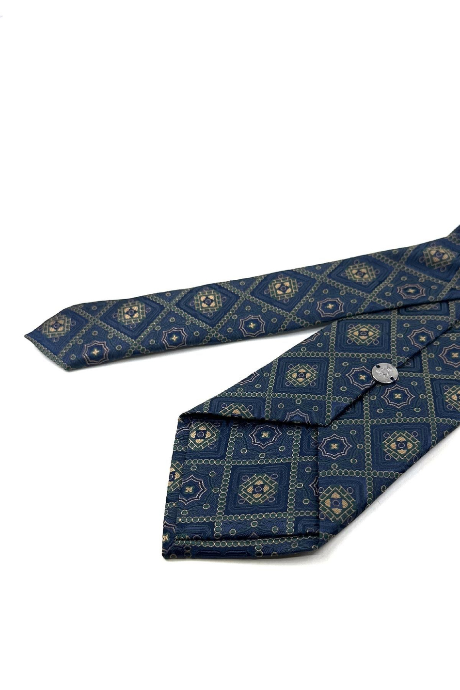 Lacivert Yeşil Motif Desen Mendilli Klasik Kravat KK13958