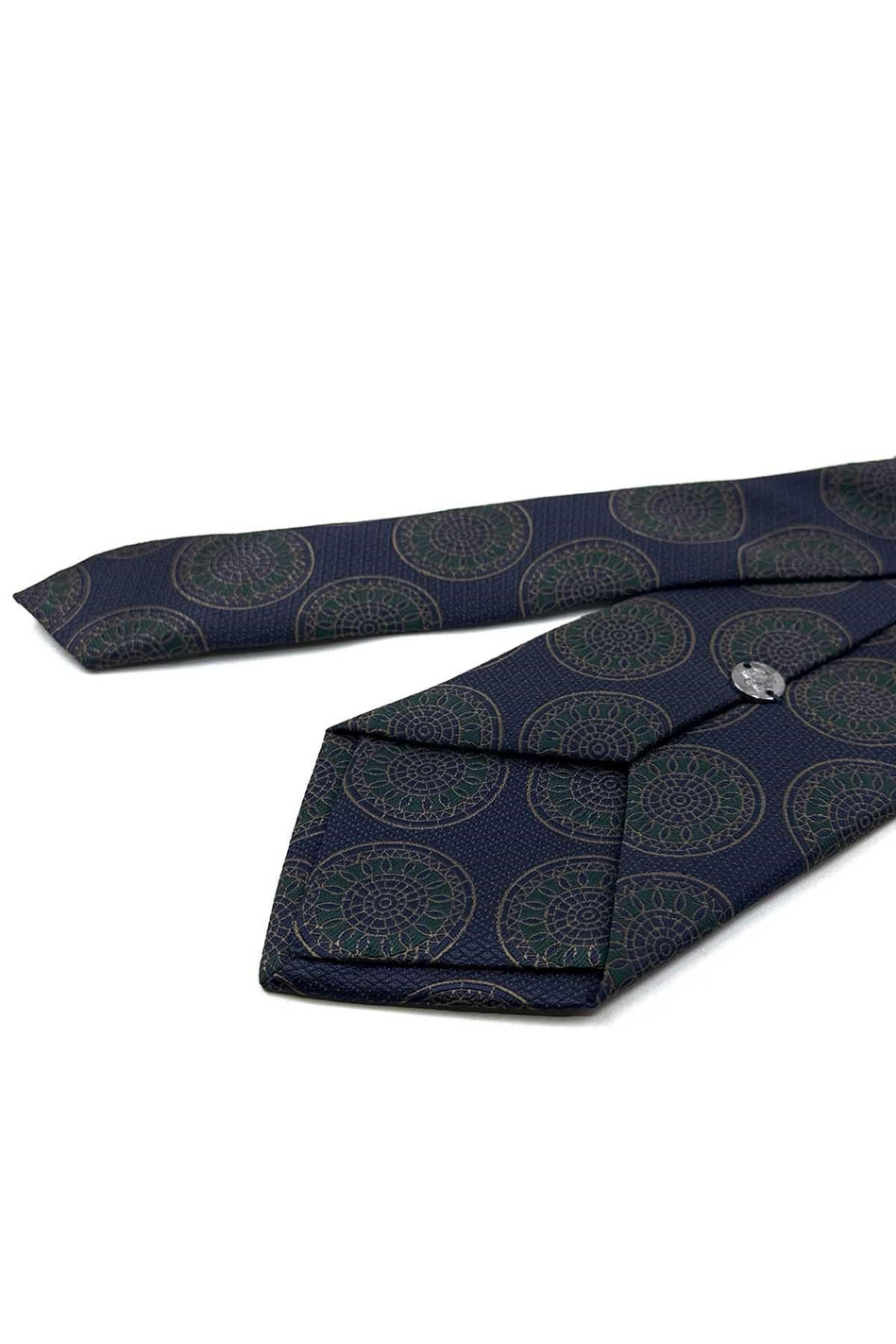 Lacivert Yeşil Motif Desen Mendilli Klasik Kravat KK13972
