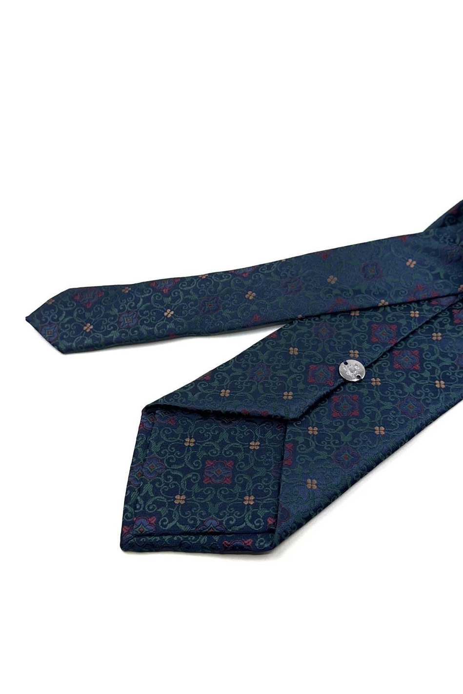 Lacivert Yeşil Motif Desen Mendilli Klasik Kravat KK13921