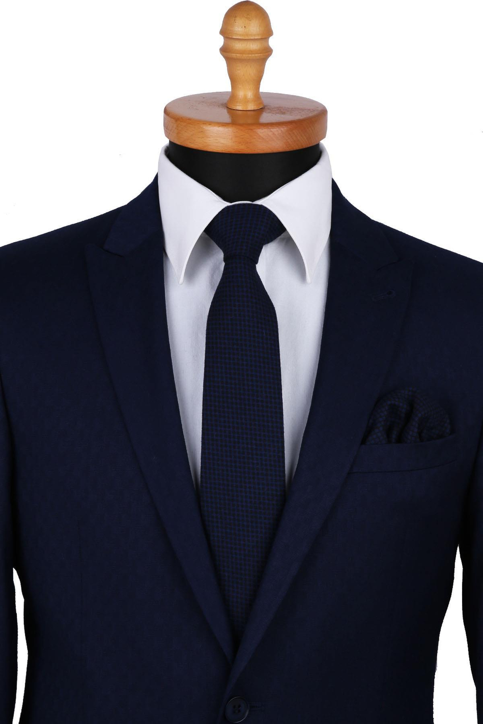 Lacivert Yün Mendilli Klasik Kravat KK9036