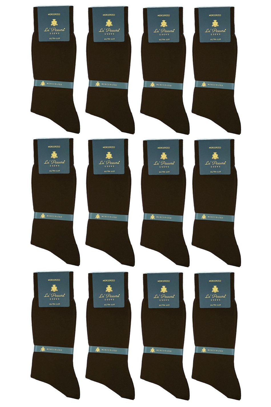 La'Pescara Ultra Lüks 12'li Acı Kahve Merserize Erkek Klasik Çorap Set