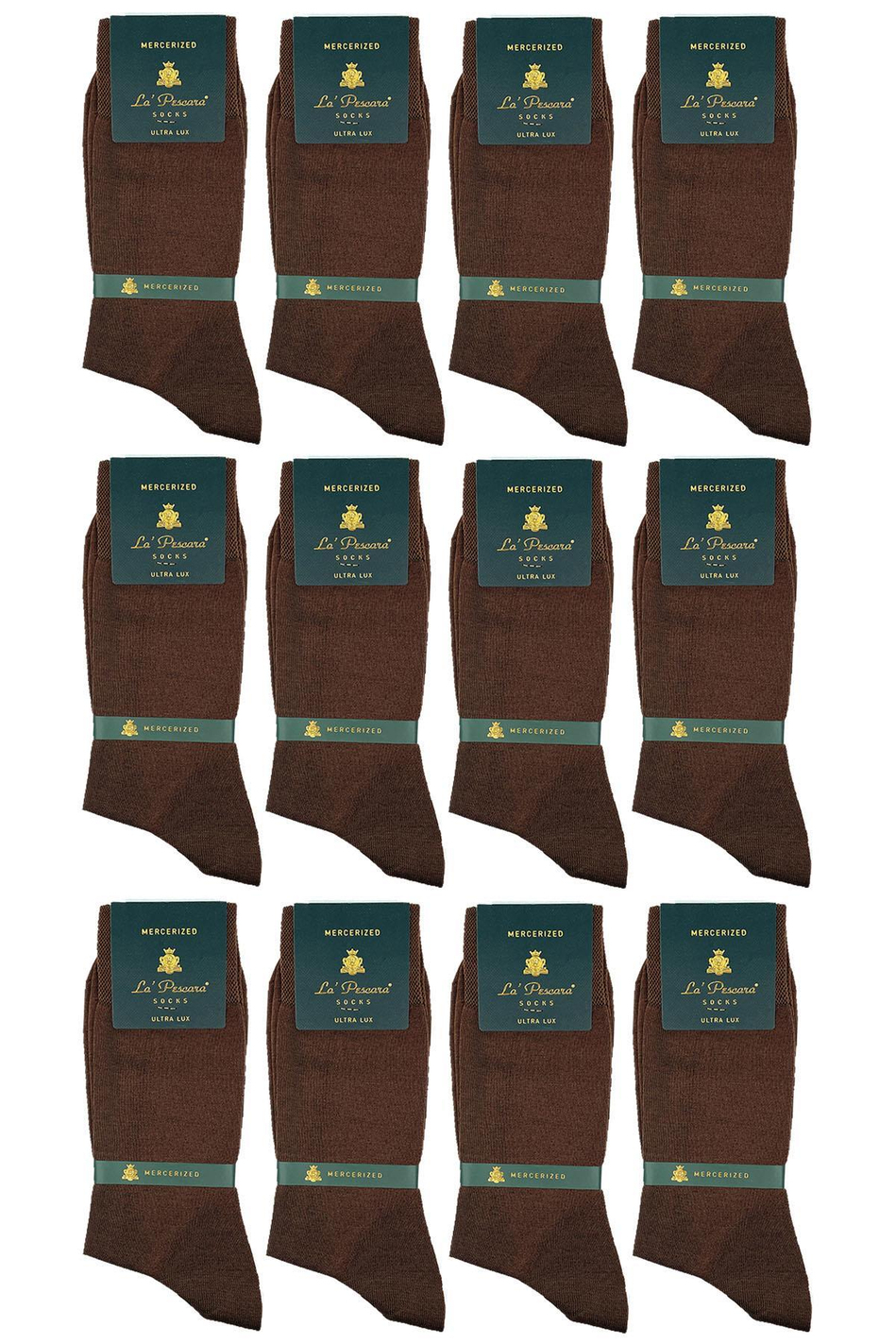 La'Pescara Ultra Lüks 12'li Kahverengi Merserize Erkek Klasik Çorap Se