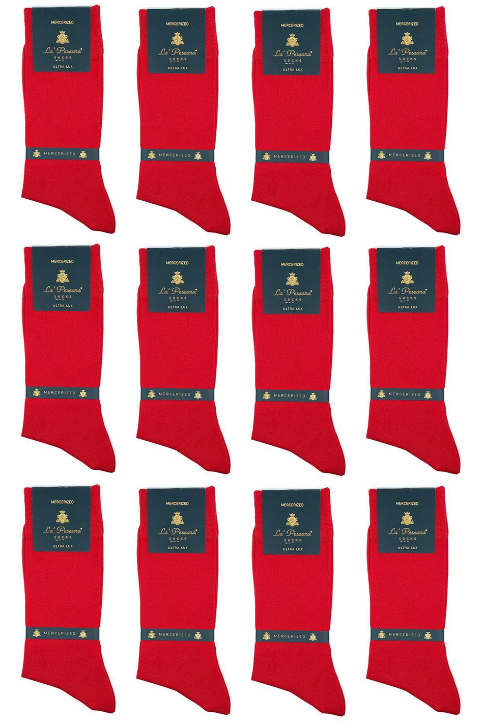 La'Pescara Ultra Lüks 12'li Kırmızı Merserize Erkek Klasik Çorap Set  
