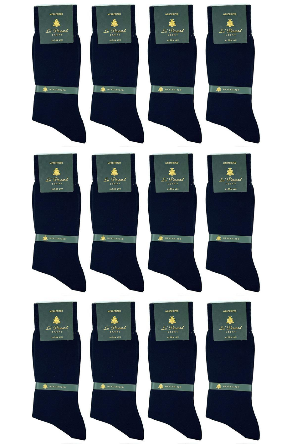 La'Pescara Ultra Lüks 12'li Lacivert Merserize Erkek Klasik Çorap Set 