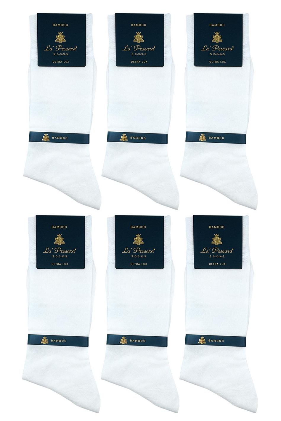 La'Pescara Ultra Lüks 6'lı Beyaz Bambu Erkek Klasik Çorap Set CRP192