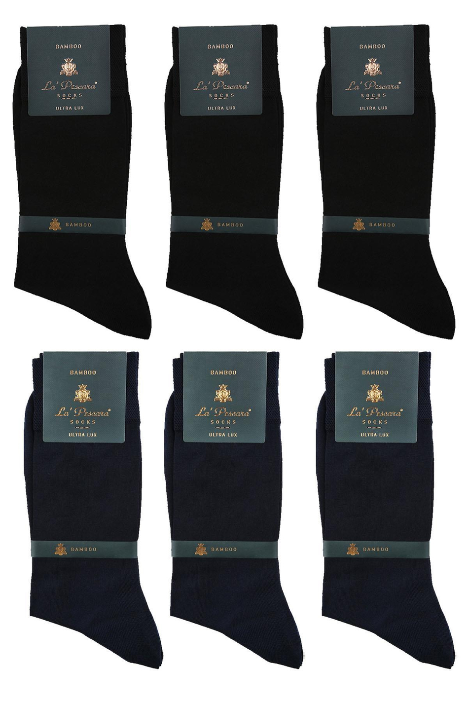 La'Pescara Ultra Lüks 6'lı Siyah Lacivert Bambu Klasik Erkek Çorap Set