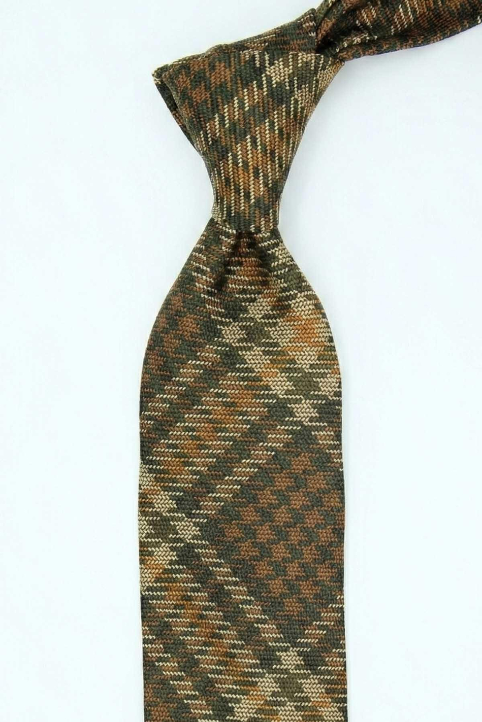 Leoni Style Bej Ekose Desen İtalyan İpek Kravat İK2221