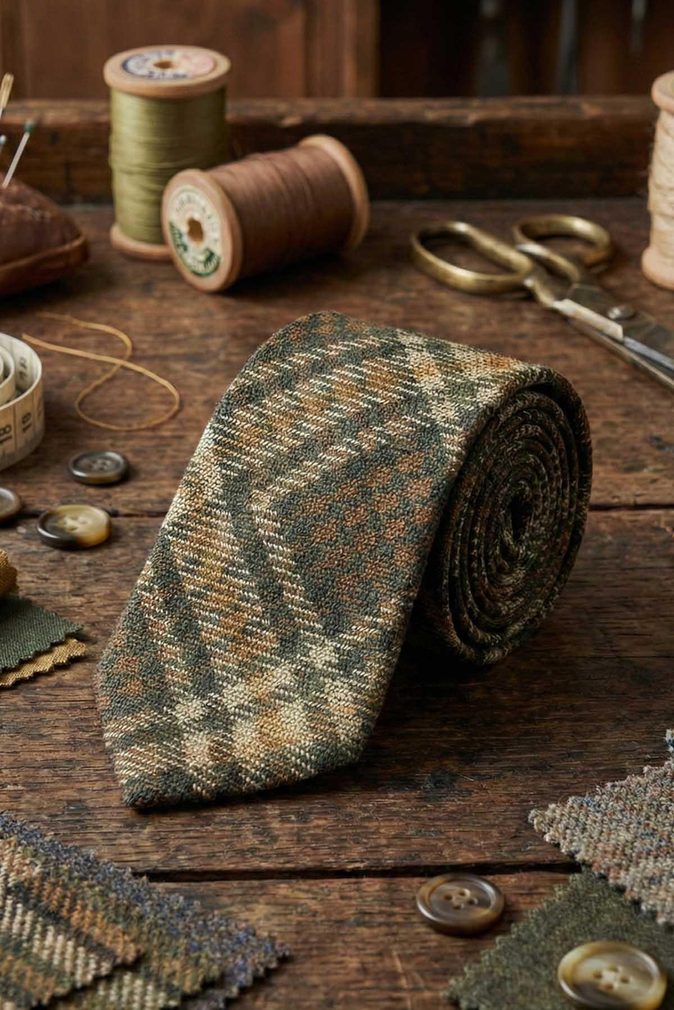 Leoni Style Bej Ekose Desen İtalyan İpek Kravat İK2221