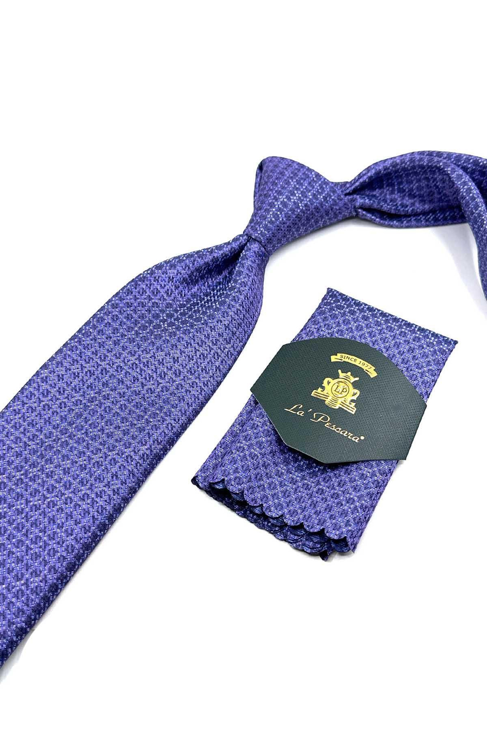 Lila Nokta Desen Mendilli Klasik Kravat KK12585