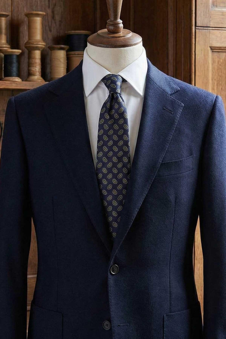 Luino Style Lacivert Şal Desen İtalyan İpek Kravat İK2228