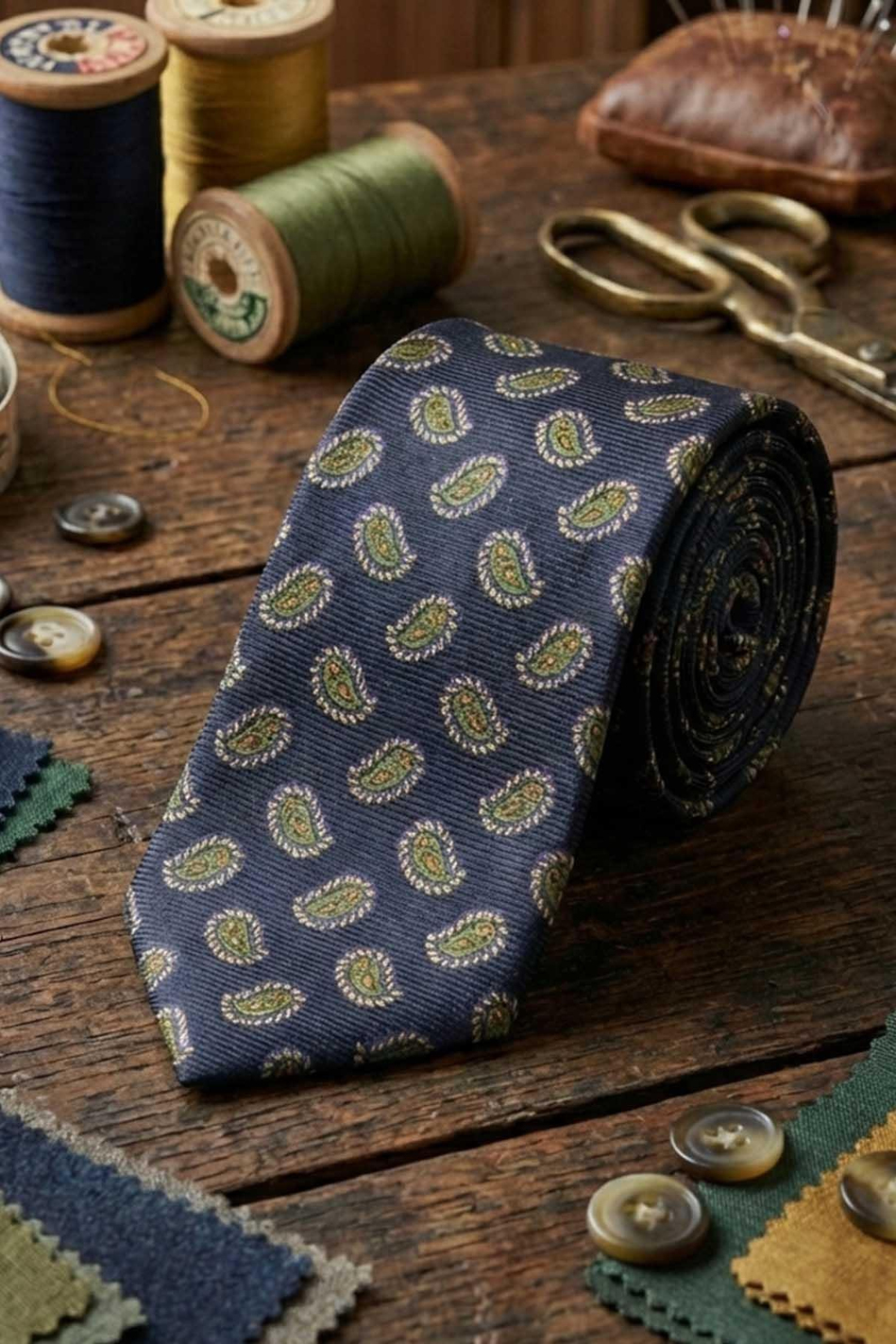 Luino Style Lacivert Şal Desen İtalyan İpek Kravat İK2228