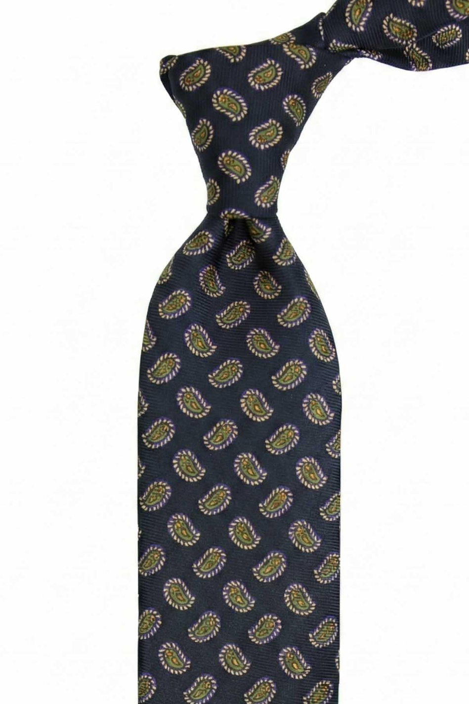 Luino Style Lacivert Şal Desen İtalyan İpek Kravat İK2228