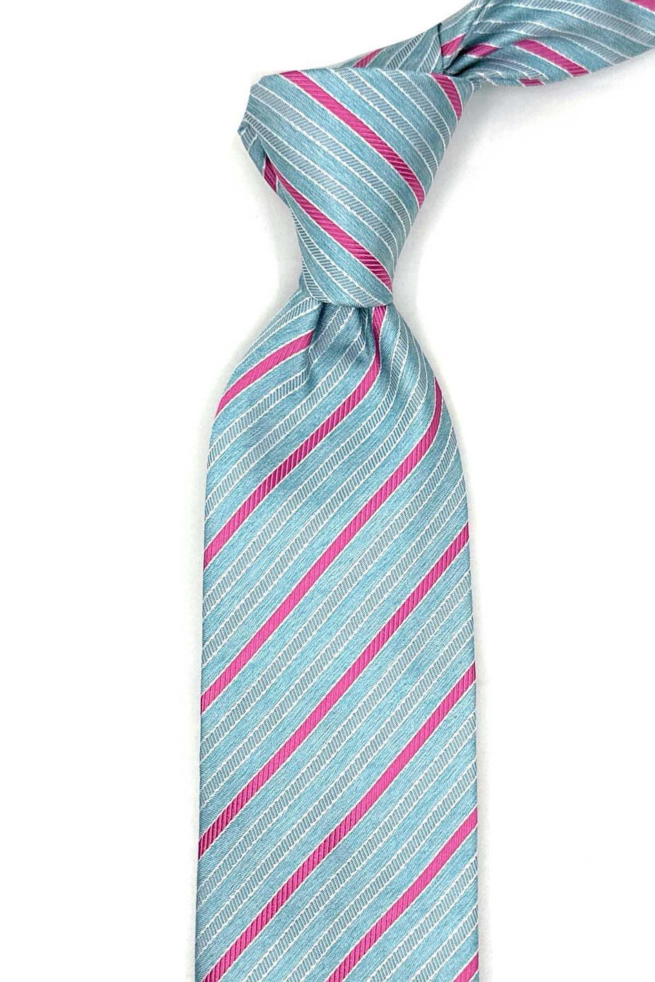 Mandrio Style Turkuaz Çizgi Desen İtalyan İpek Kravat İK1737