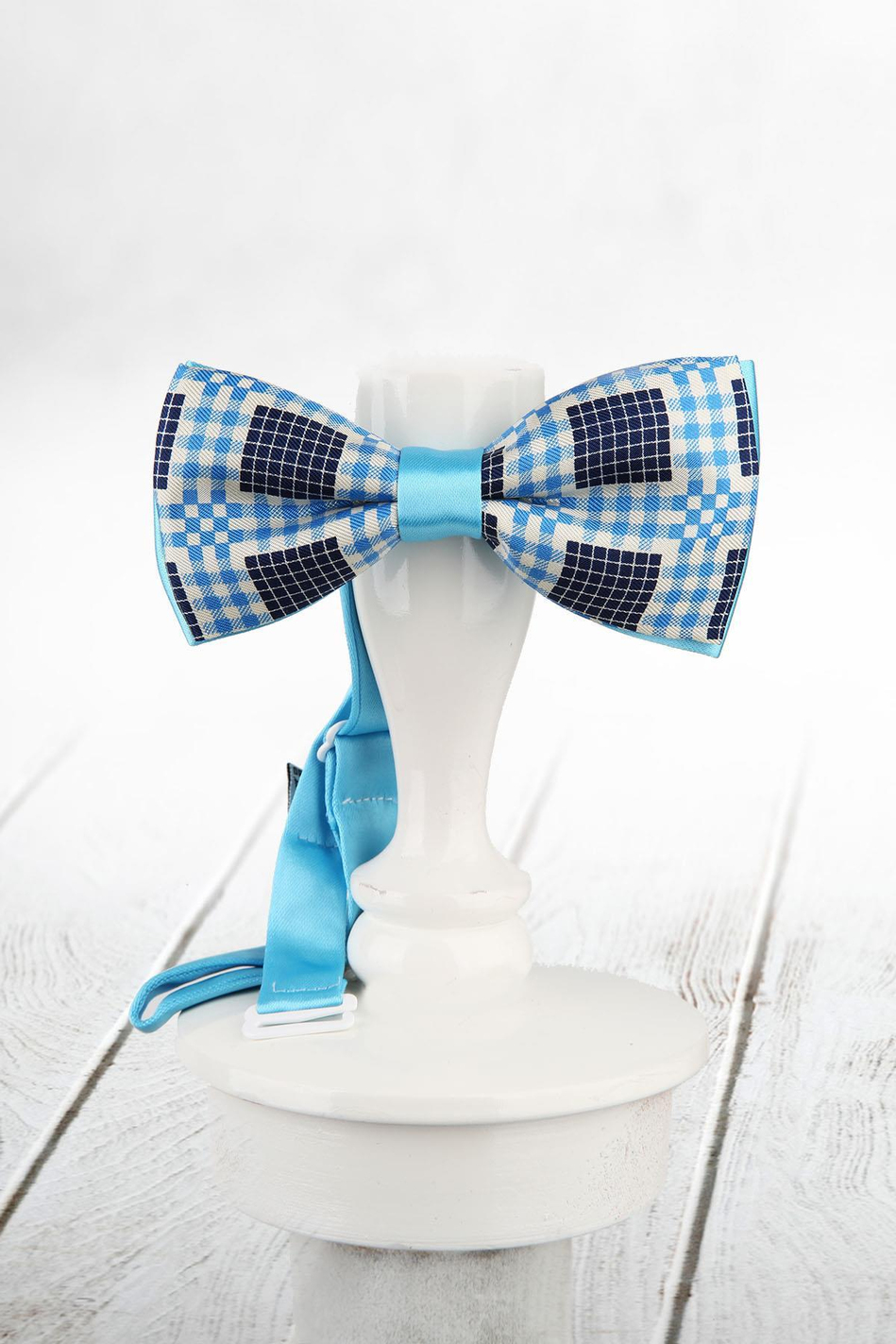 Mavi - Beyaz İpek Papyon SB130