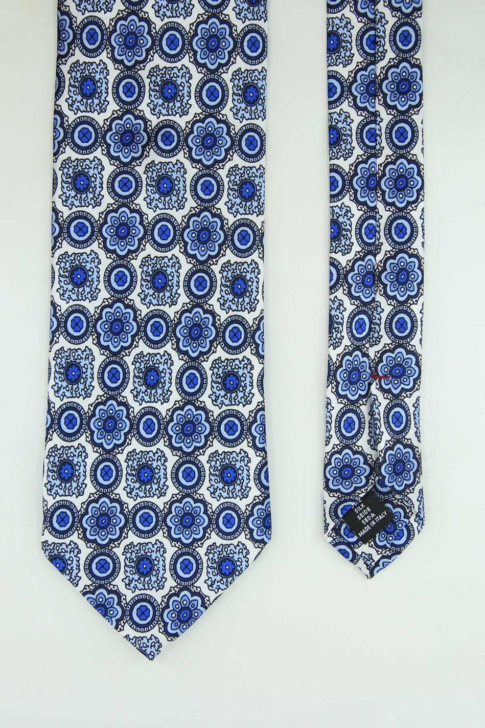 Mavi Beyaz Motif Desen İtalyan İpek Kravat İK2540