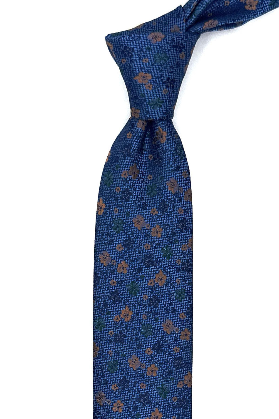 Mavi Çiçek Desen İnce Kravat SK7935